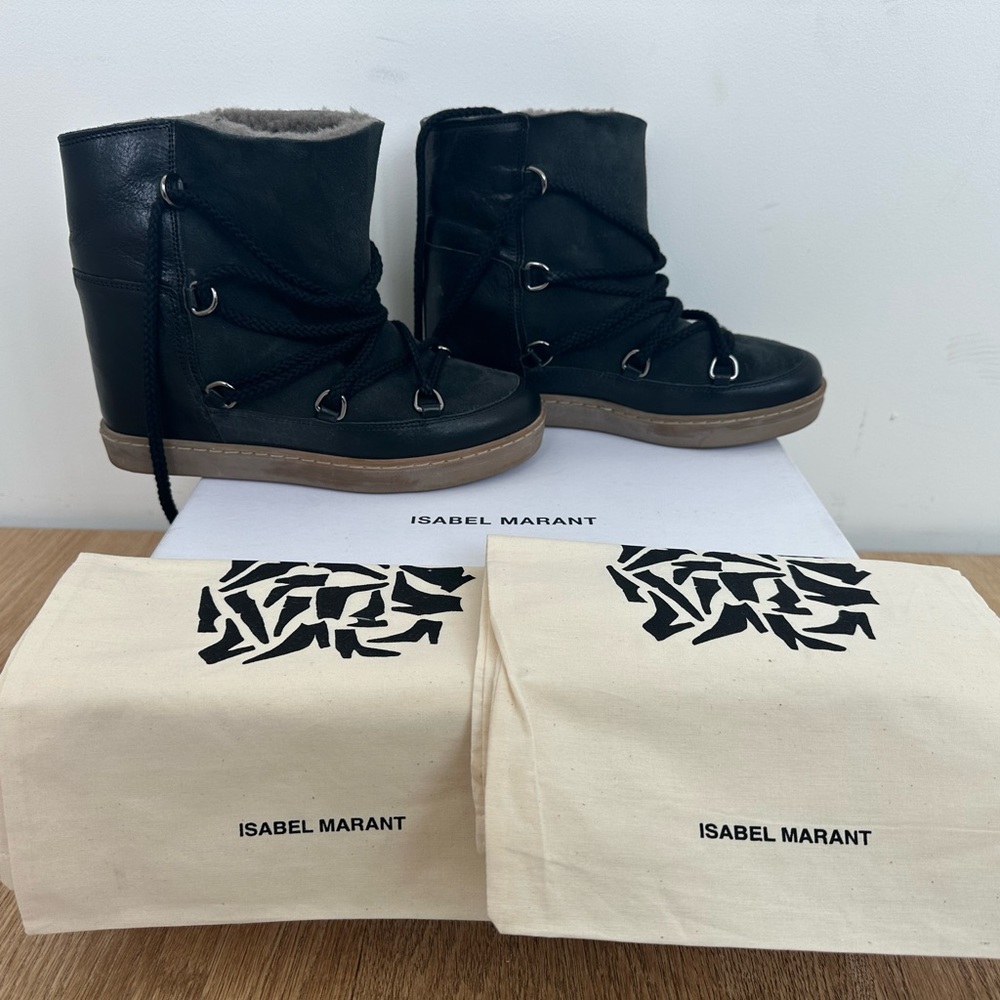 Brand New Unworn Isabel Marant Black Knowles Leather Snow Boots Sz 37